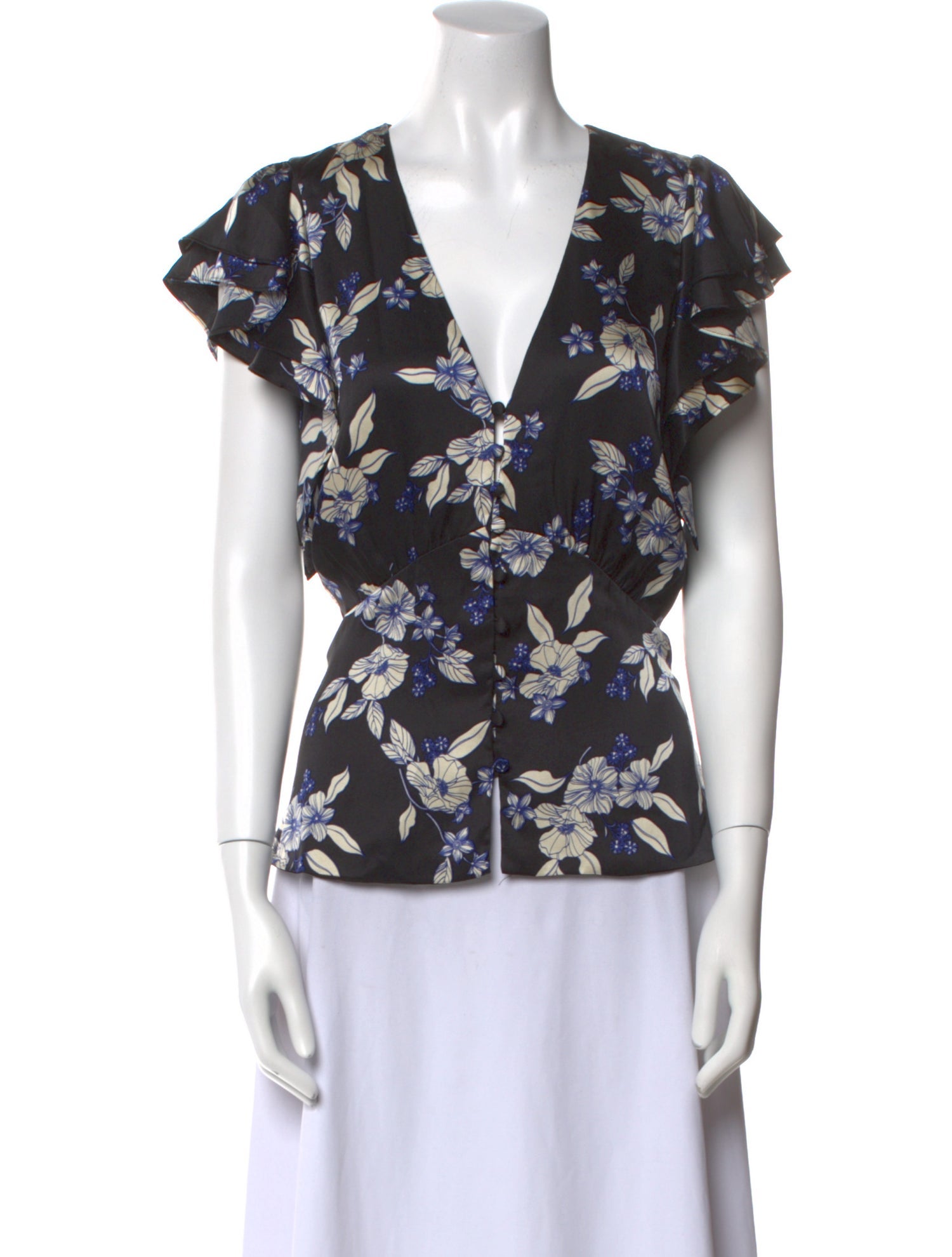 Veronica Beard Floral Print V-Neck Blouse