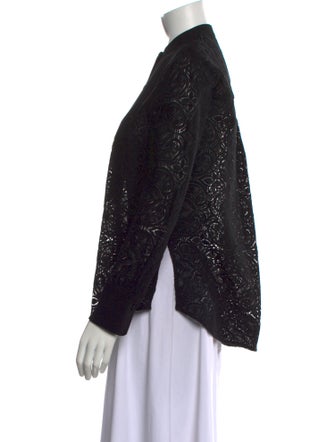 Veronica Beard Lace Pattern Mock Neck Button-Up Top