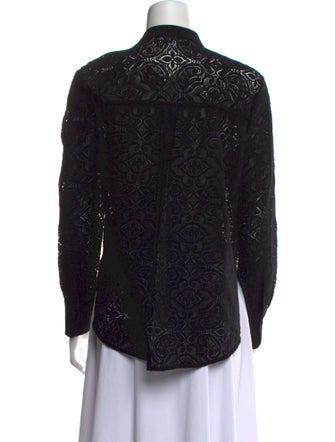 Veronica Beard Lace Pattern Mock Neck Button-Up Top