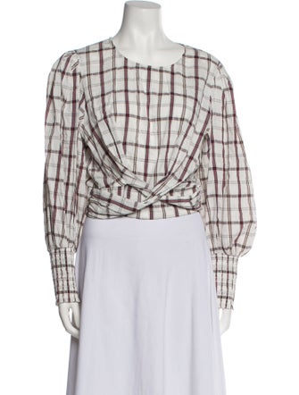 Veronica Beard Plaid Print Scoop Neck Crop Top