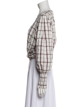 Veronica Beard Plaid Print Scoop Neck Crop Top