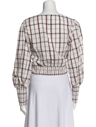 Veronica Beard Plaid Print Scoop Neck Crop Top