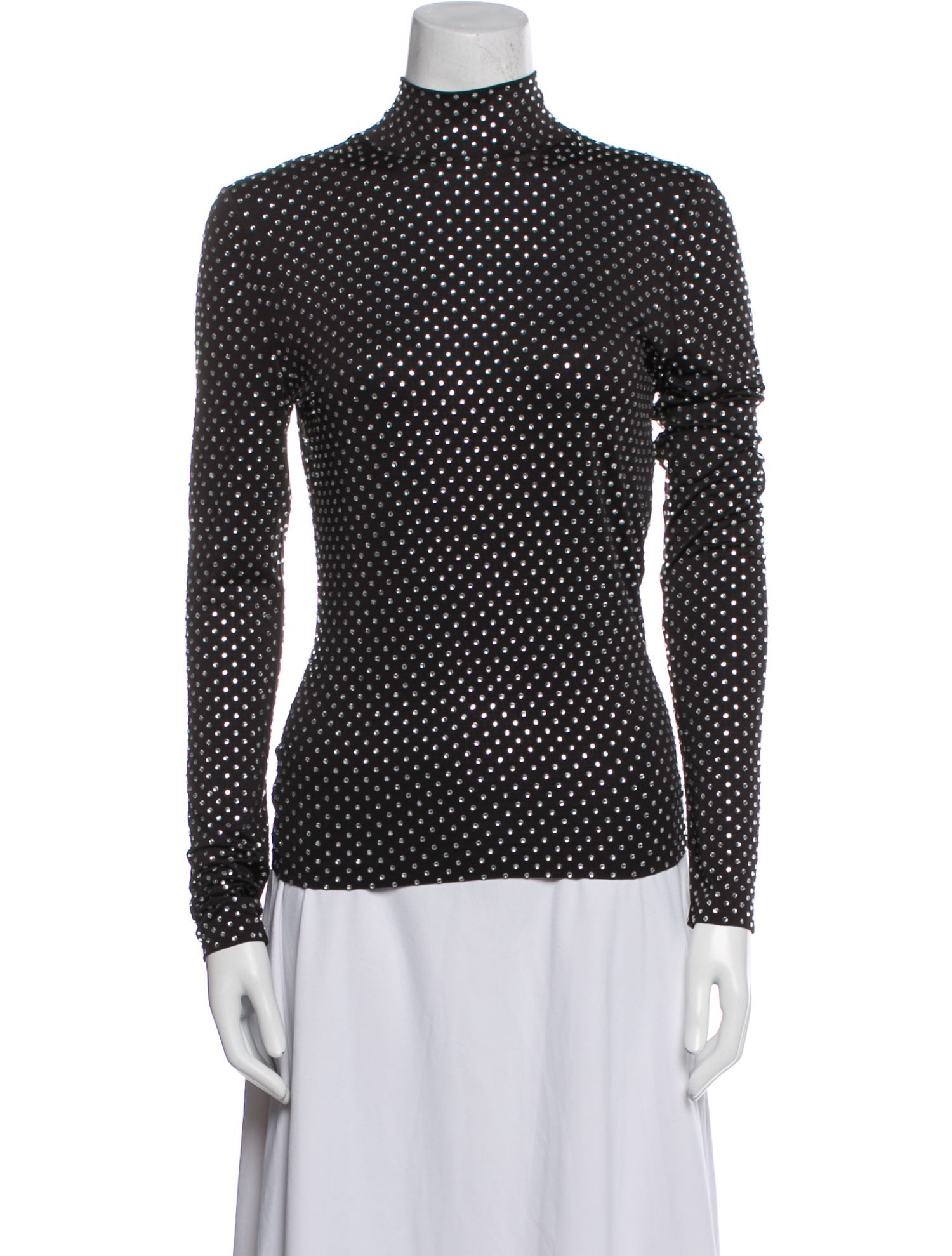 Veronica Beard Polka Dot Print Mock Neck Button-Up Top