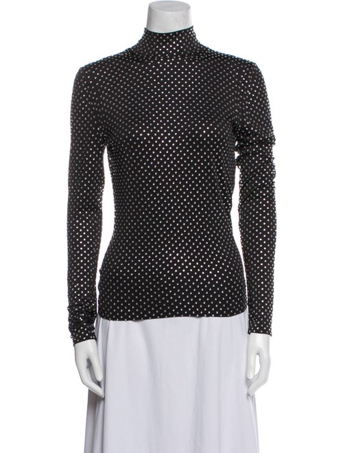 Veronica Beard Polka Dot Print Mock Neck Button-Up Top