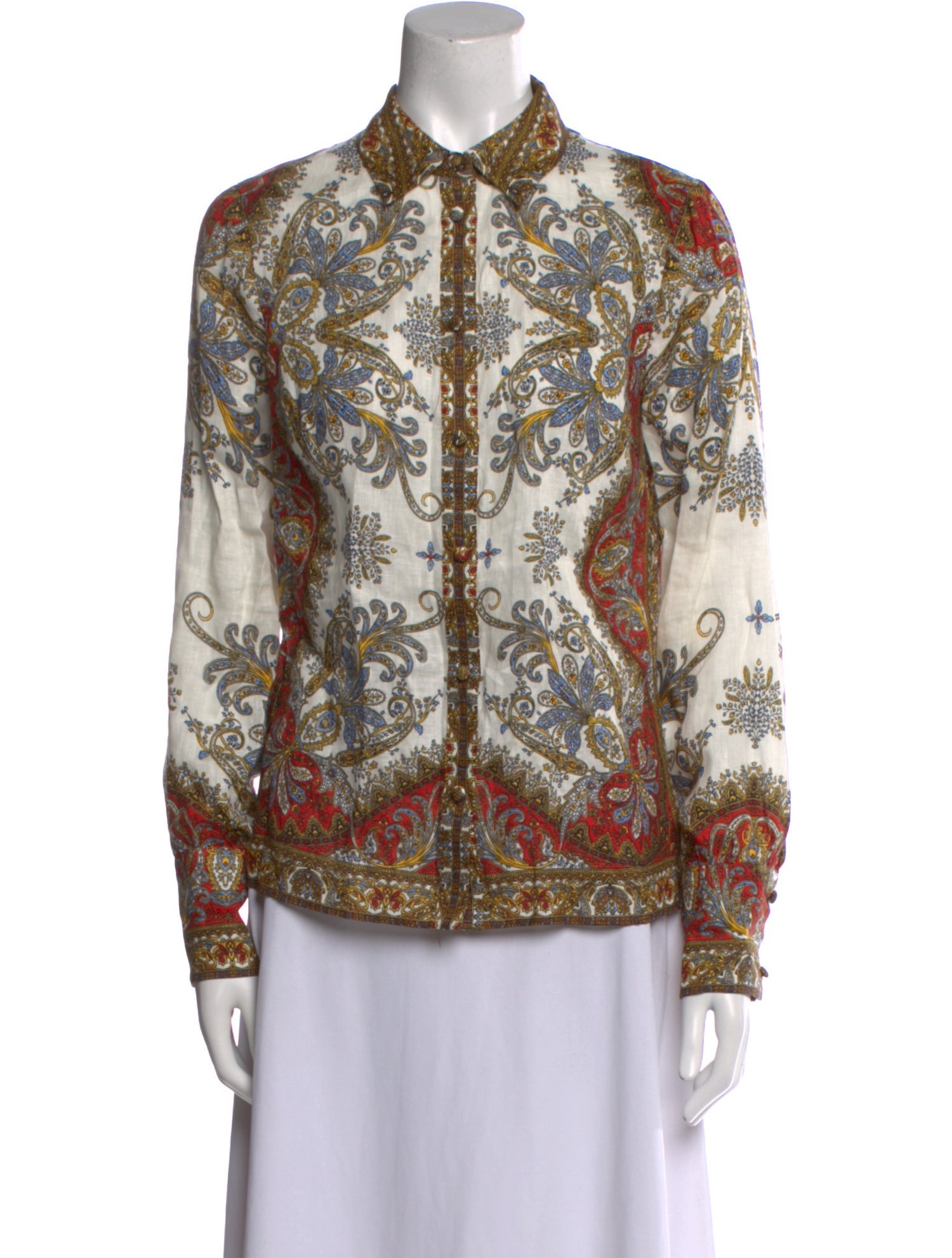 Veronica Beard Linen Paisley Print Button-Up Top