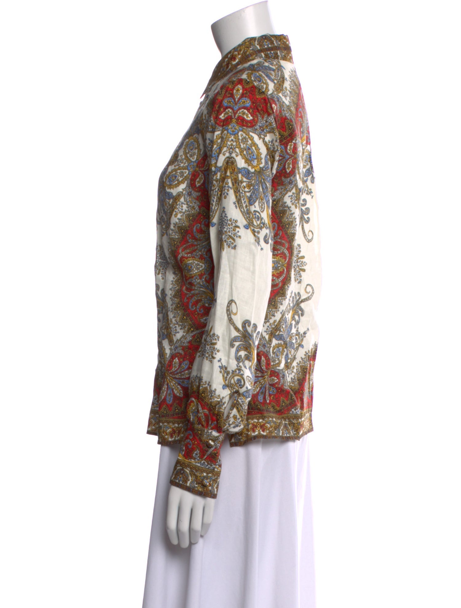 Veronica Beard Linen Paisley Print Button-Up Top