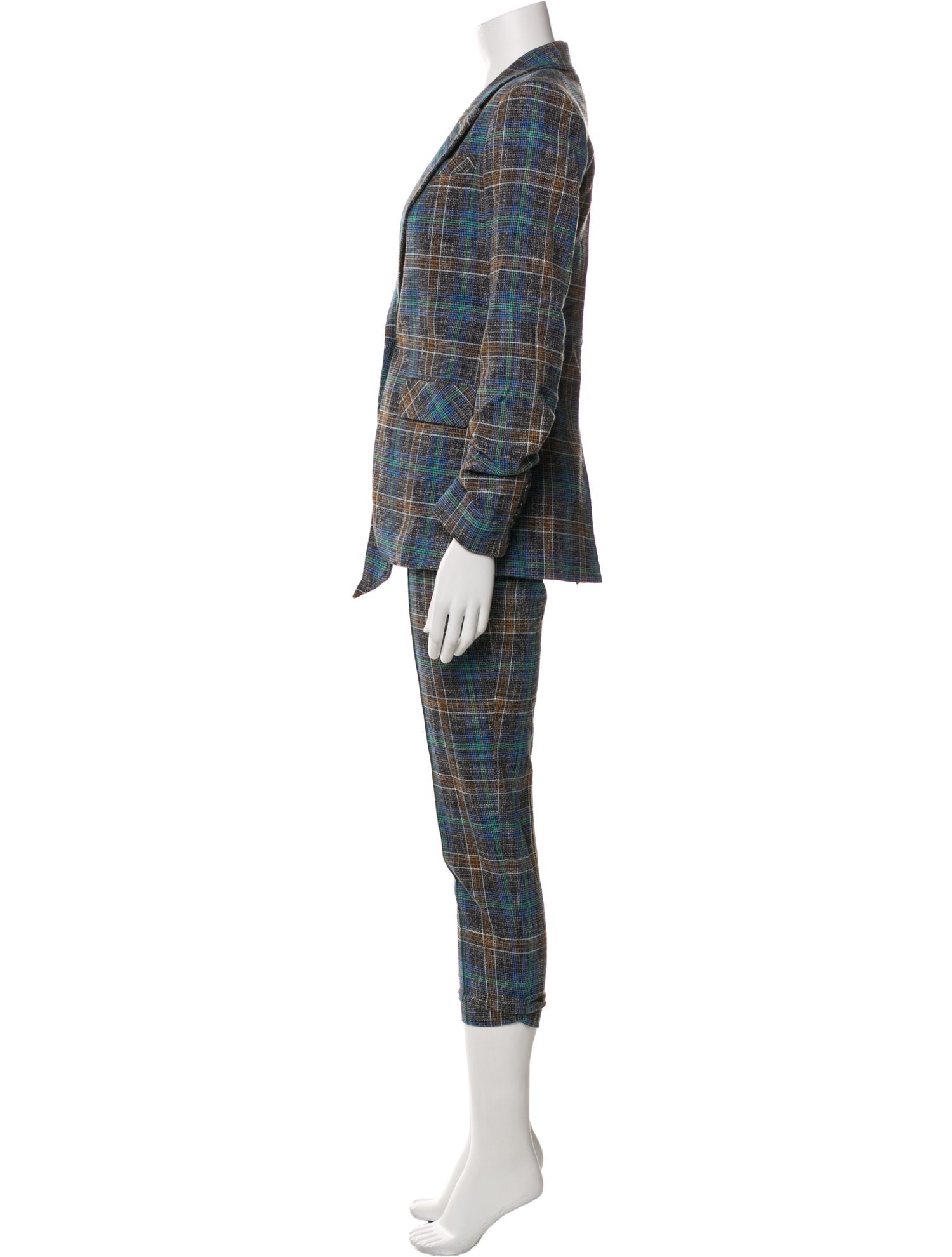 Veronica Beard Plaid Print Pleated Accents Pantsuit