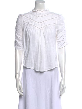 Veronica Beard Mock Neck Short Sleeve Button-Up Top
