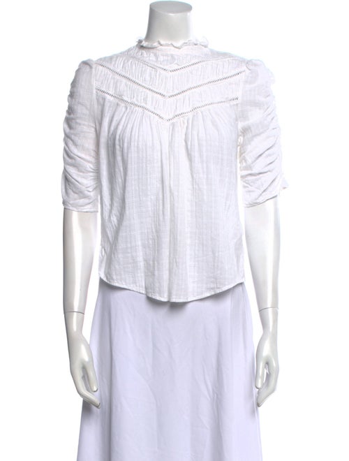 Veronica Beard Mock Neck Short Sleeve Button-Up Top
