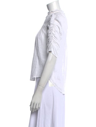 Veronica Beard Mock Neck Short Sleeve Button-Up Top