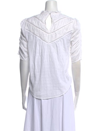 Veronica Beard Mock Neck Short Sleeve Button-Up Top