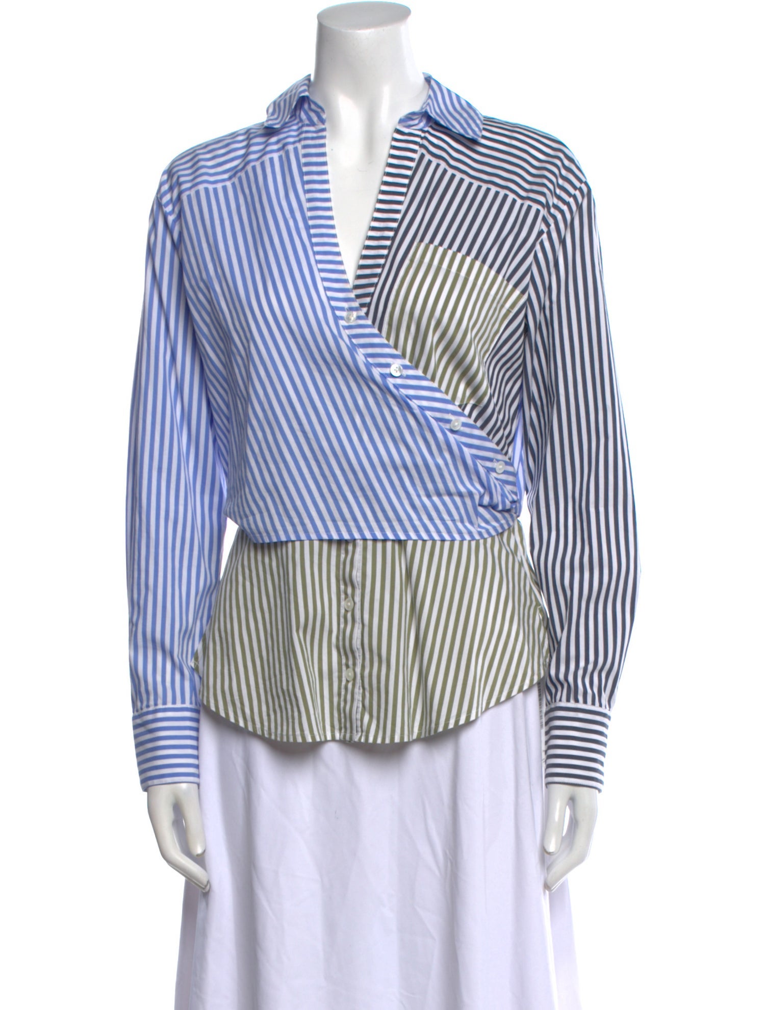 Veronica Beard Striped V-Neck Button-Up Top