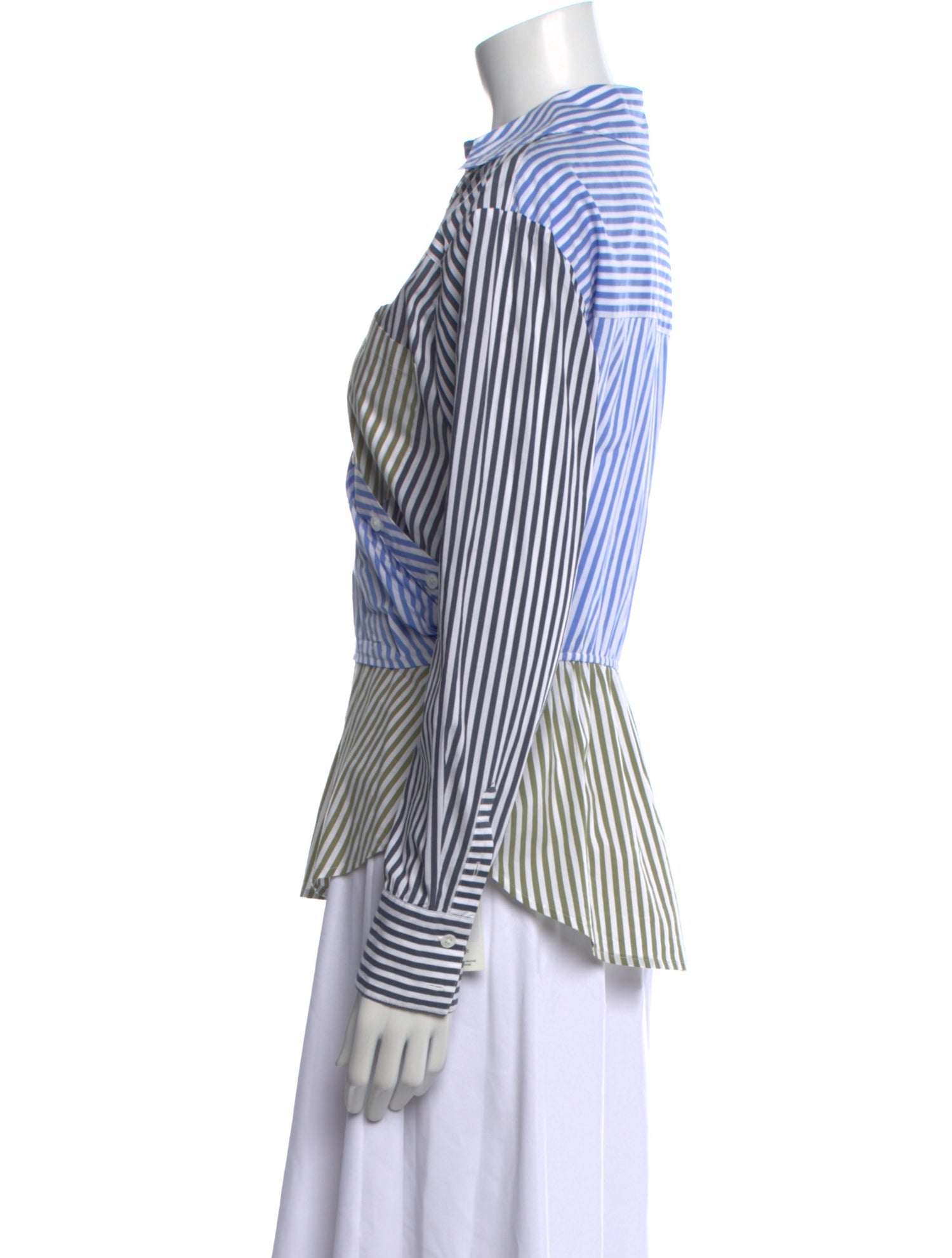 Veronica Beard Striped V-Neck Button-Up Top