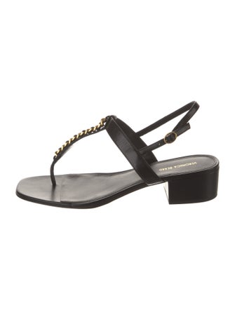 Veronica Beard Leather Chain-Link Accents T-Strap Sandals