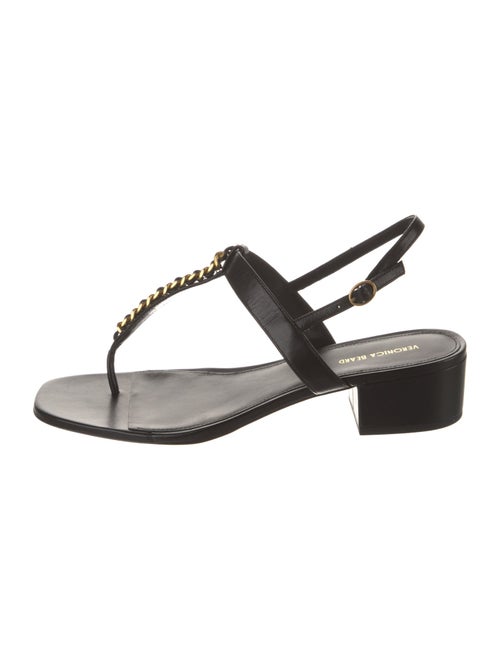 Veronica Beard Leather Chain-Link Accents T-Strap Sandals