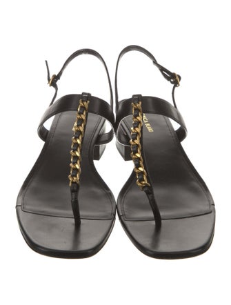 Veronica Beard Leather Chain-Link Accents T-Strap Sandals