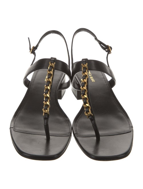 Veronica Beard Leather Chain-Link Accents T-Strap Sandals