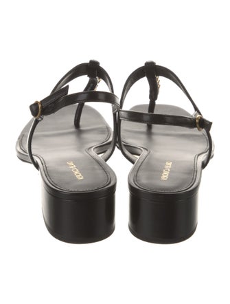 Veronica Beard Leather Chain-Link Accents T-Strap Sandals