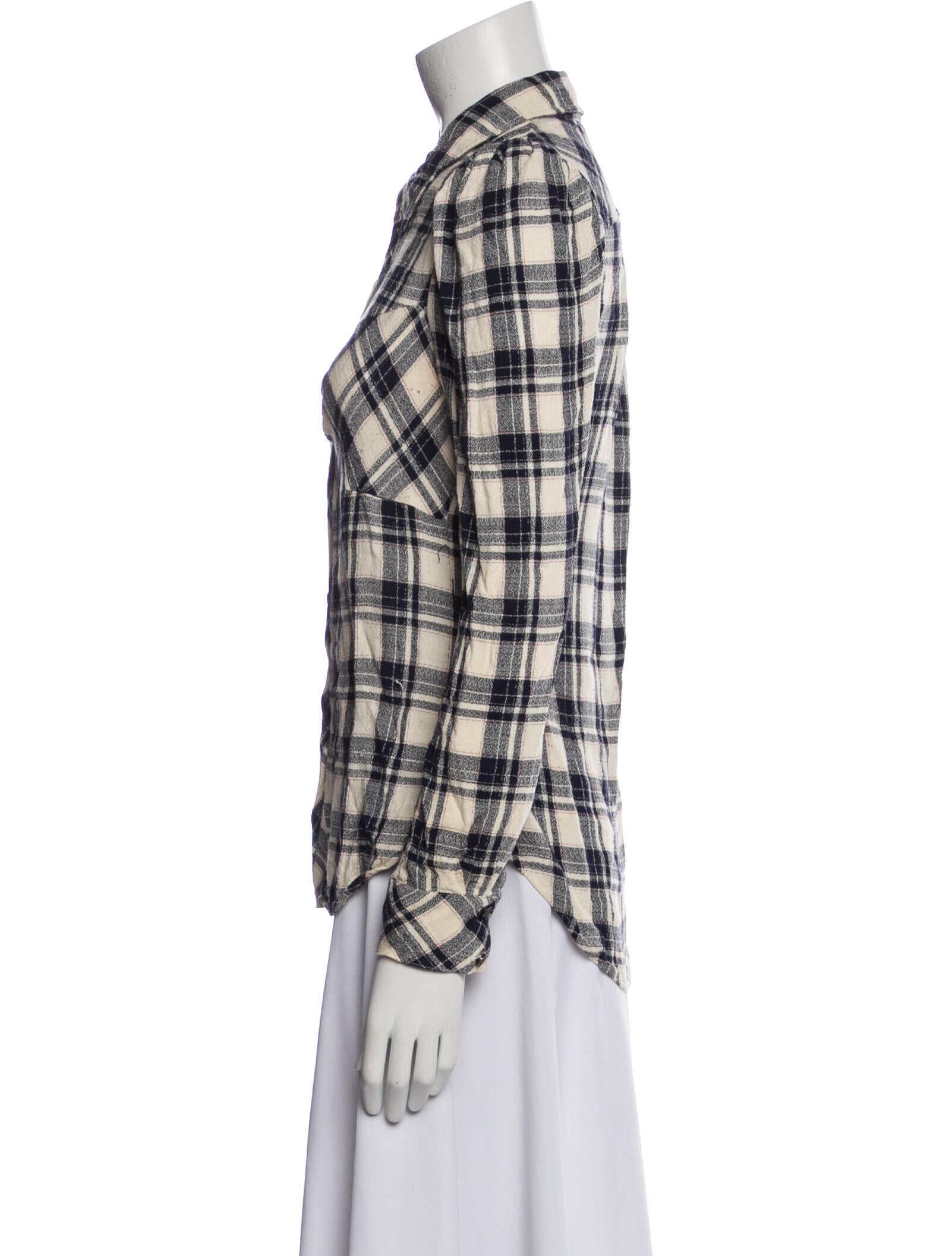 Veronica Beard Plaid Print Long Sleeve Button-Up Top