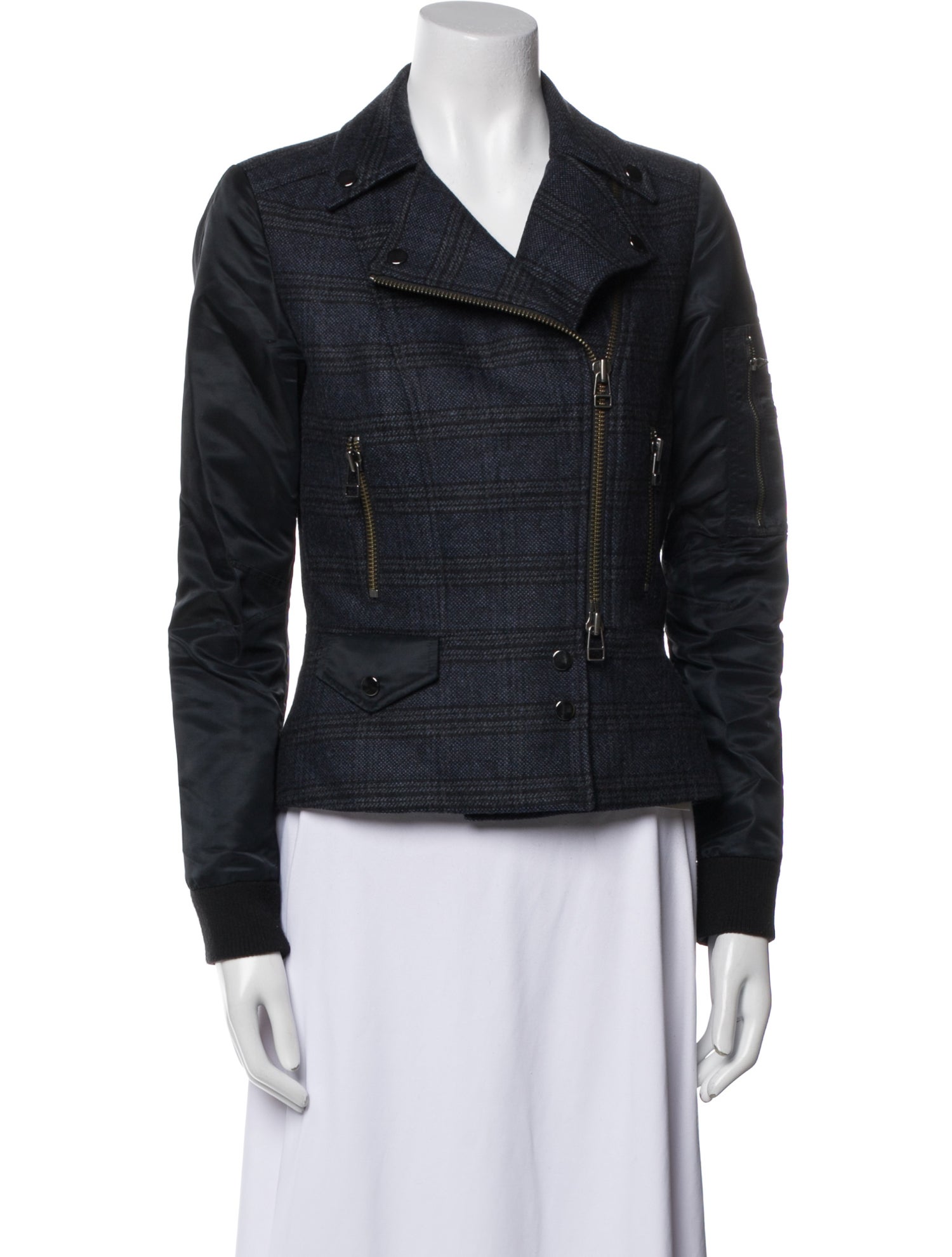 Veronica Beard Virgin Wool Tweed Pattern Biker Jacket