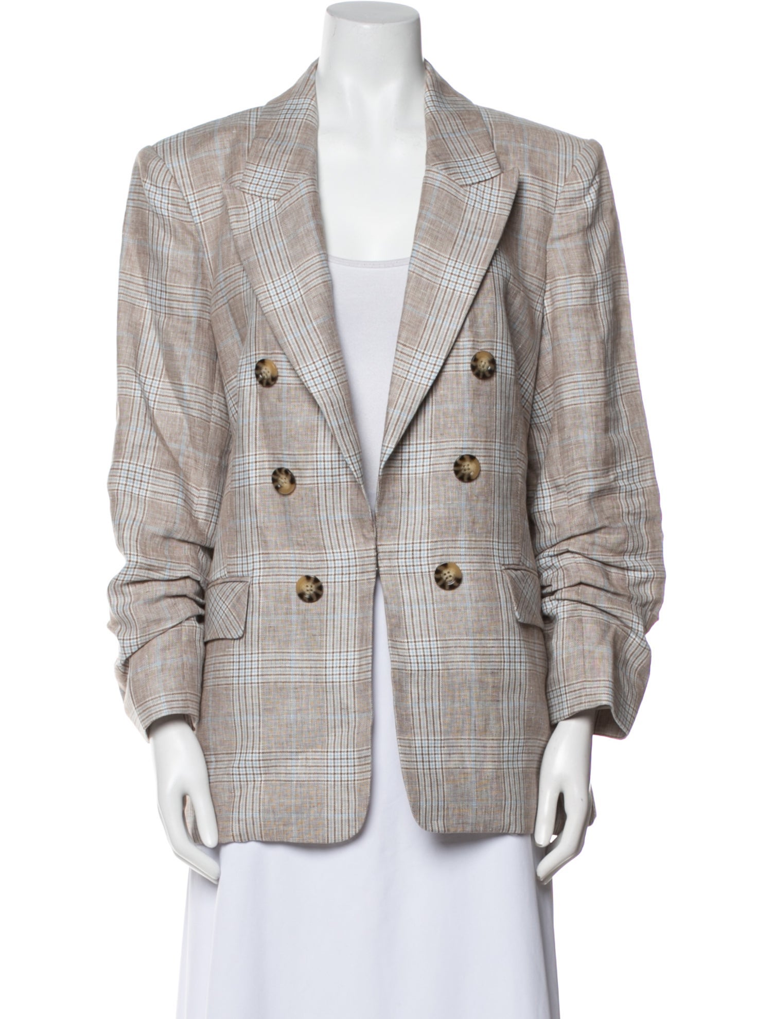 Veronica Beard Linen Plaid Print Blazer