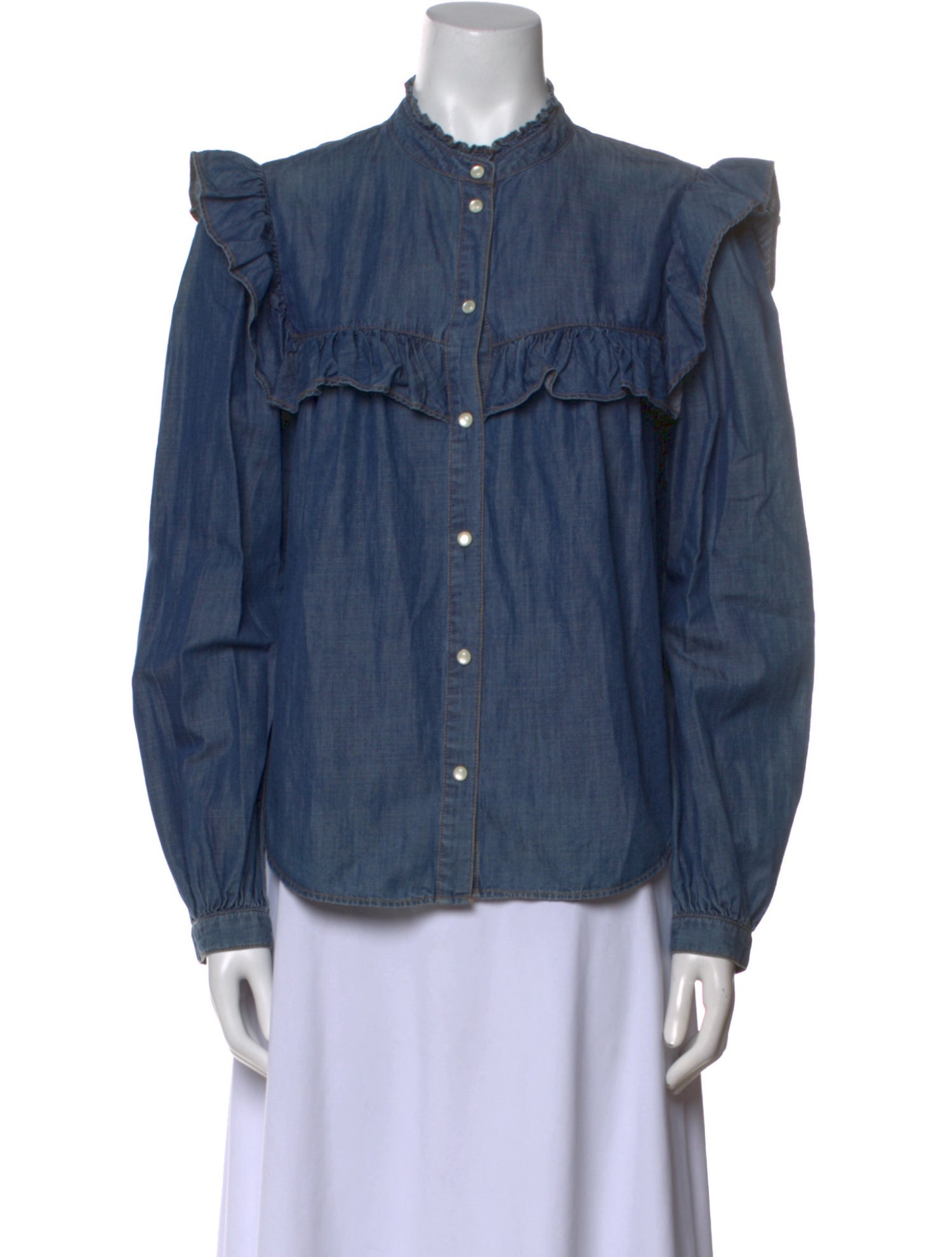 Veronica Beard Mock Neck Long Sleeve Button-Up Top