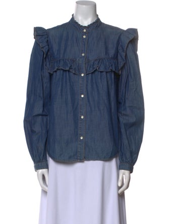 Veronica Beard Mock Neck Long Sleeve Button-Up Top