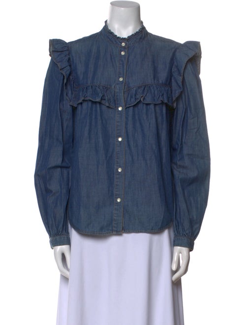 Veronica Beard Mock Neck Long Sleeve Button-Up Top