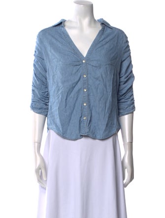 Veronica Beard V-Neck Three-Quarter Sleeve Button-Up Top