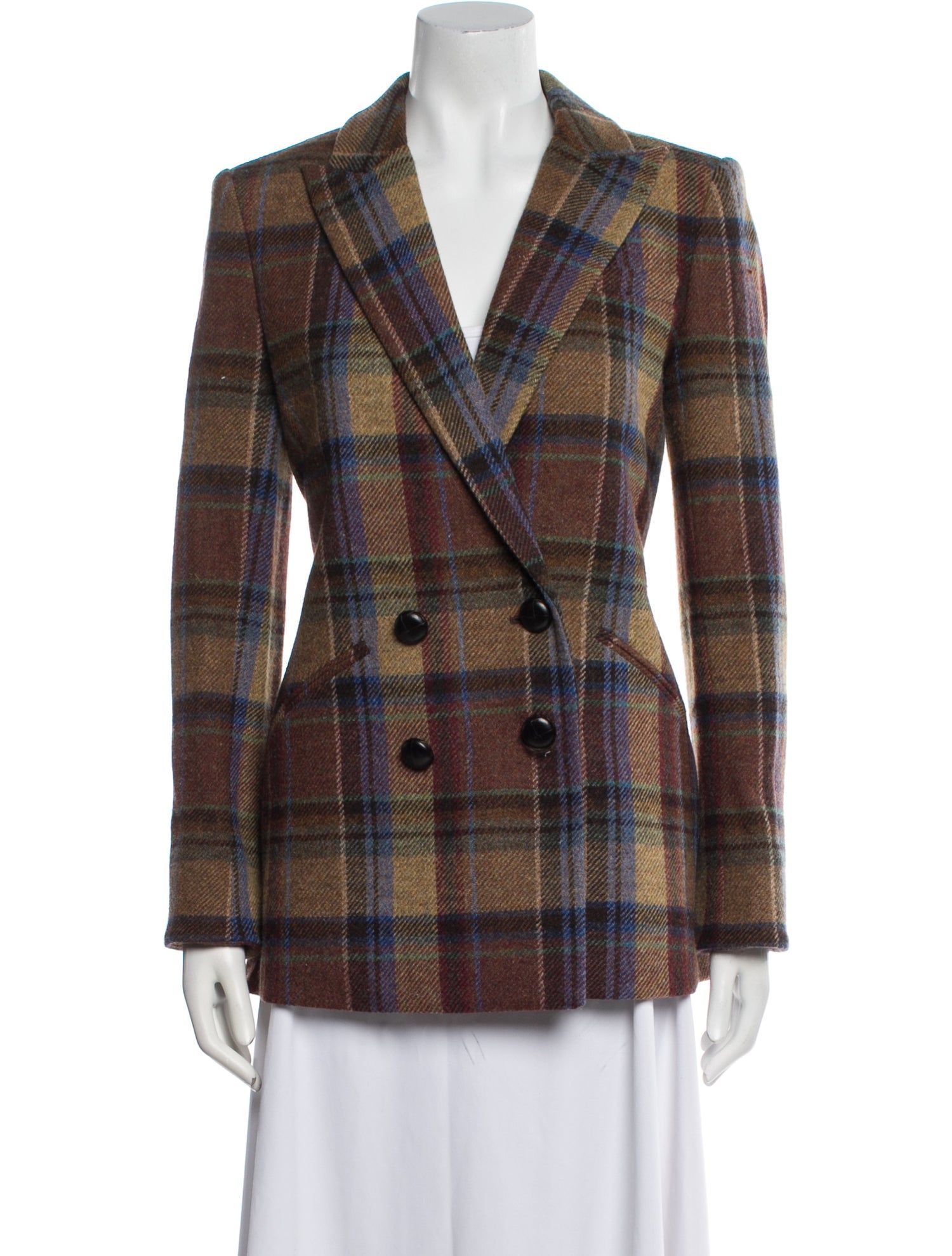 Veronica Beard Virgin Wool Plaid Print Blazer
