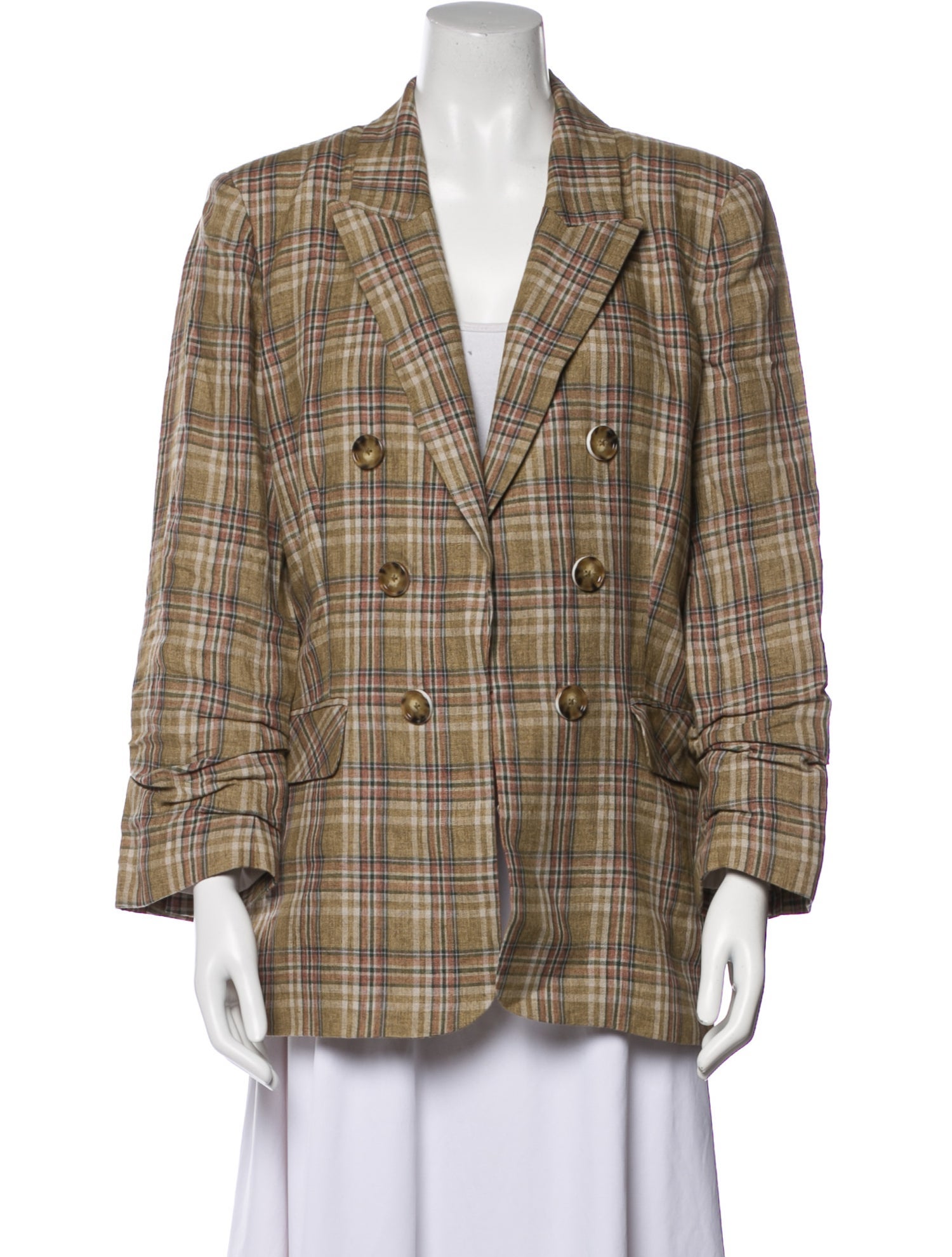 Veronica Beard Linen Plaid Print Blazer
