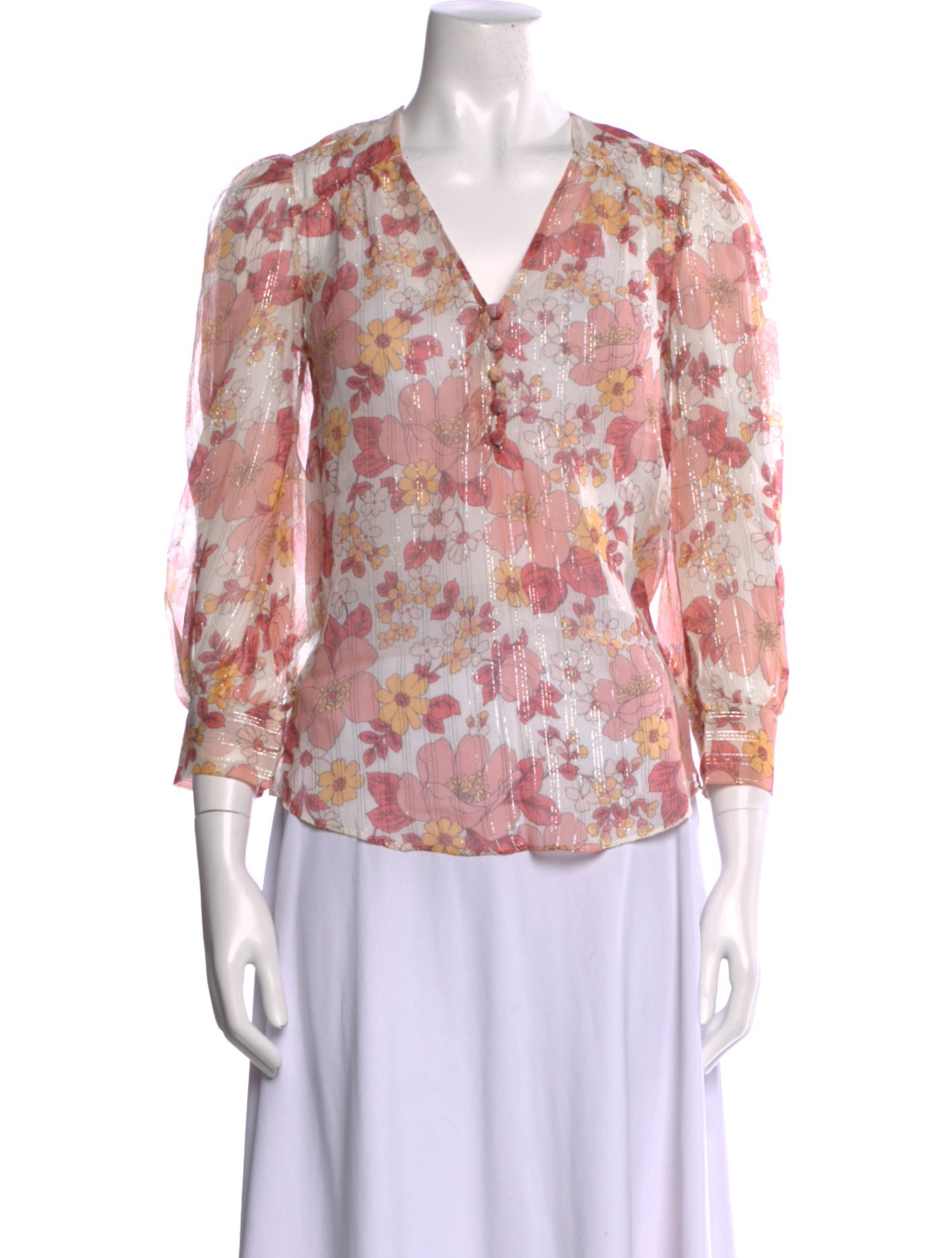Veronica Beard Floral Print V-Neck Blouse