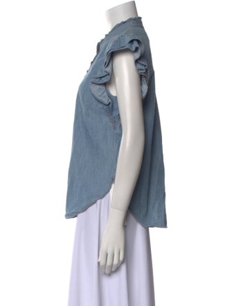 Veronica Beard Mock Neck Short Sleeve Button-Up Top