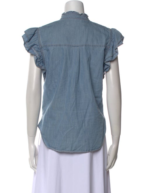 Veronica Beard Mock Neck Short Sleeve Button-Up Top