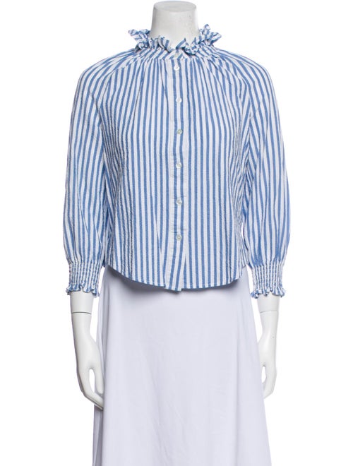 Veronica Beard Striped Mock Neck Button-Up Top
