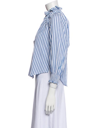 Veronica Beard Striped Mock Neck Button-Up Top