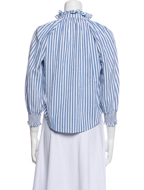 Veronica Beard Striped Mock Neck Button-Up Top