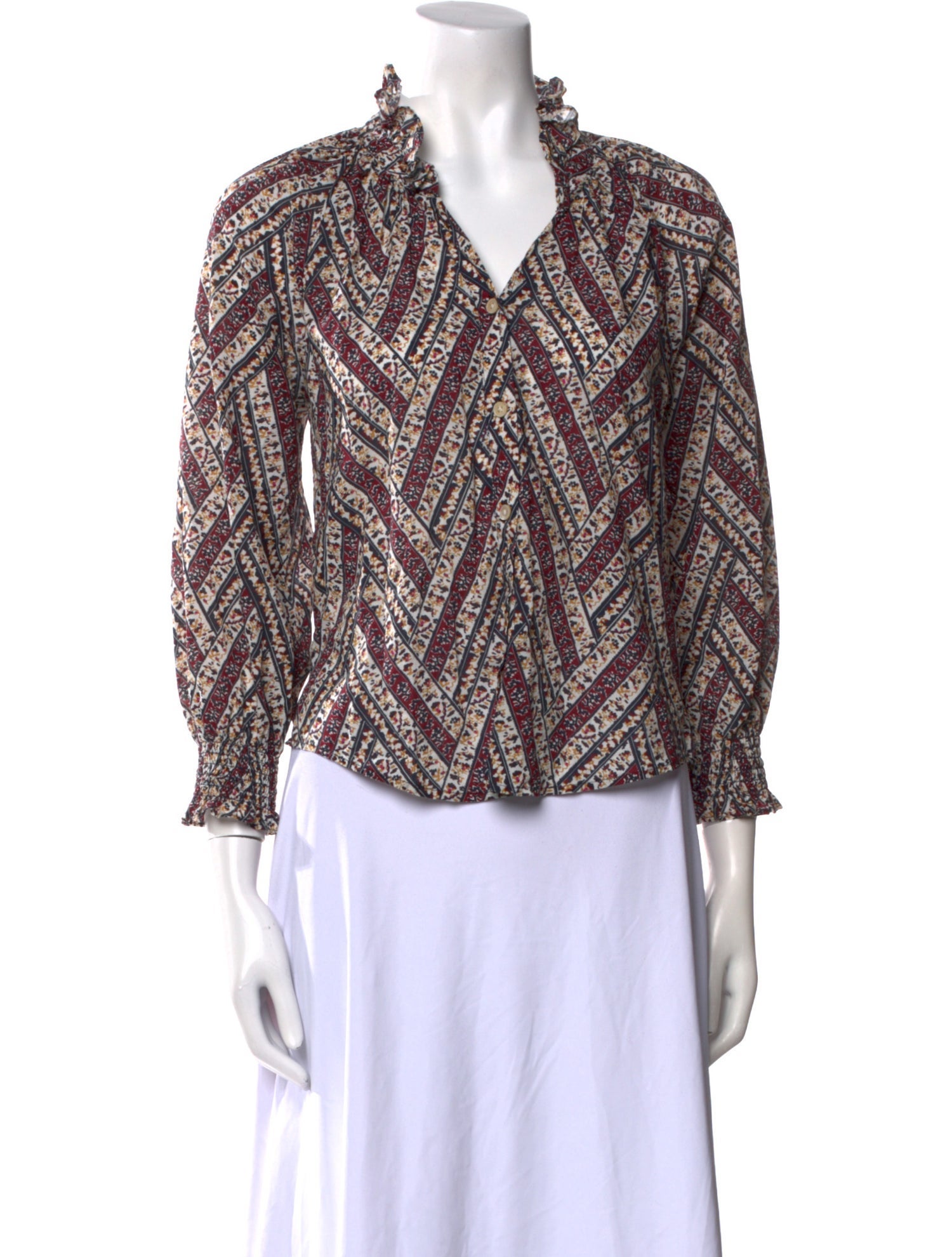 Veronica Beard Printed V-Neck Blouse