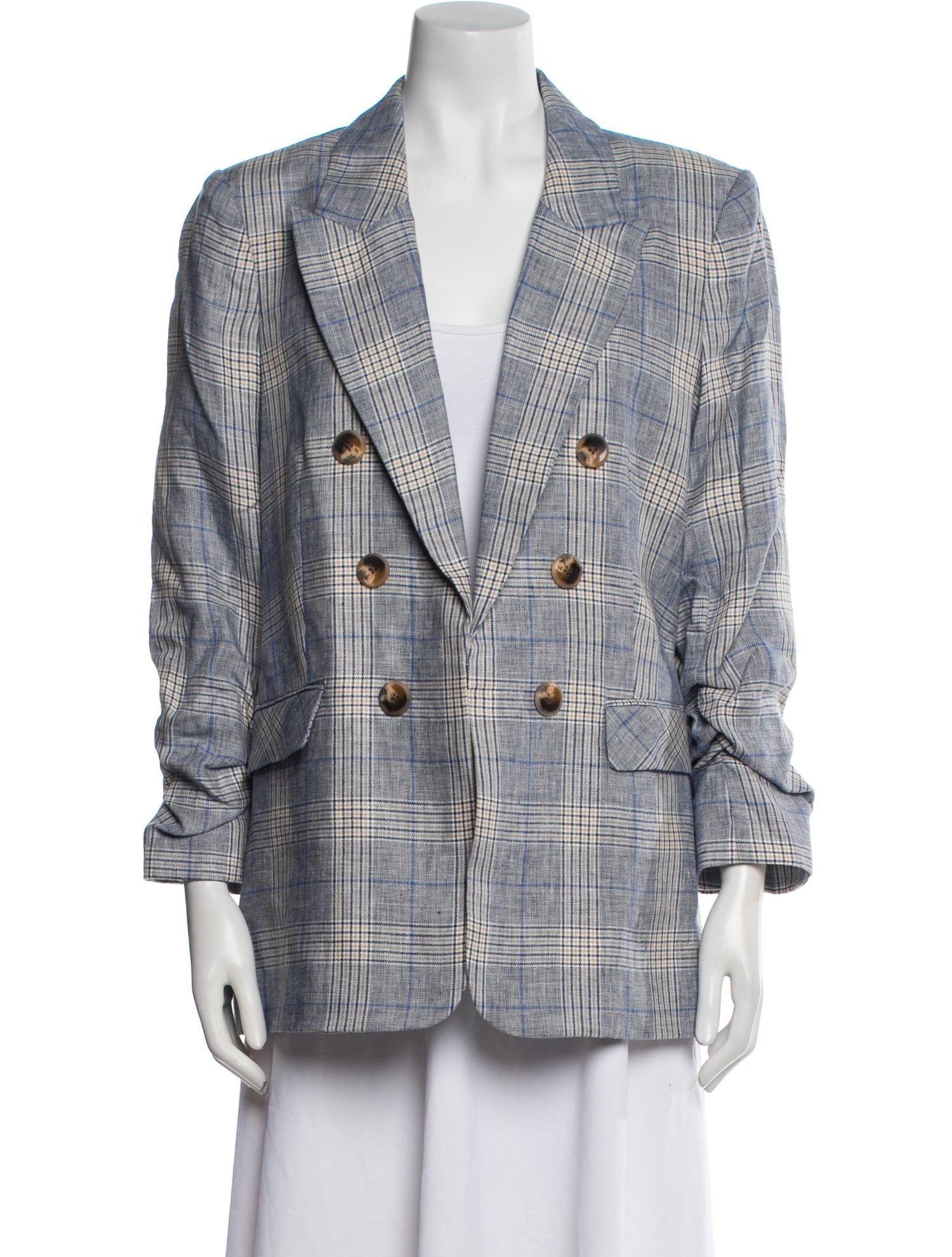 Veronica Beard Linen Plaid Print Blazer