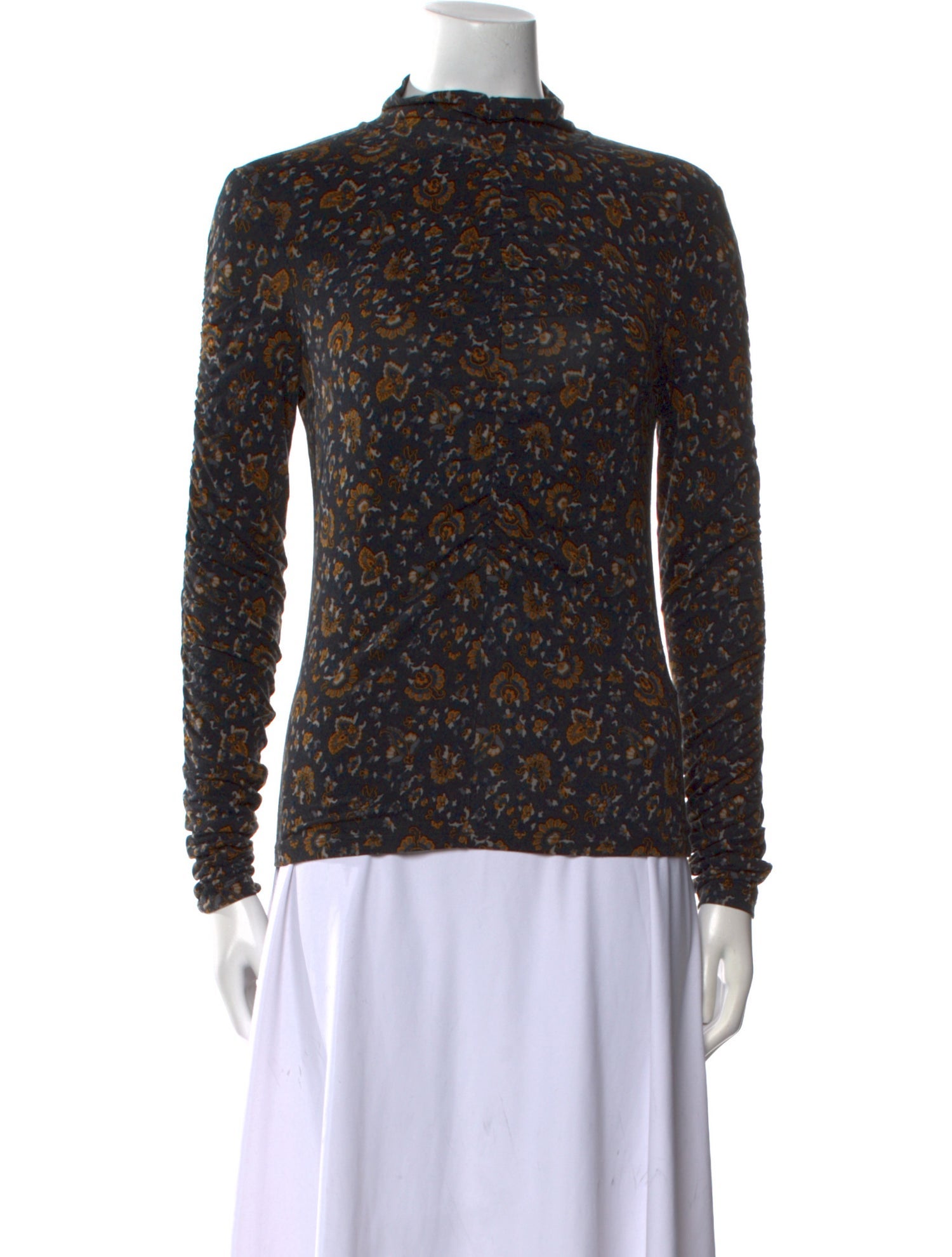 Veronica Beard Floral Print Mock Neck Top