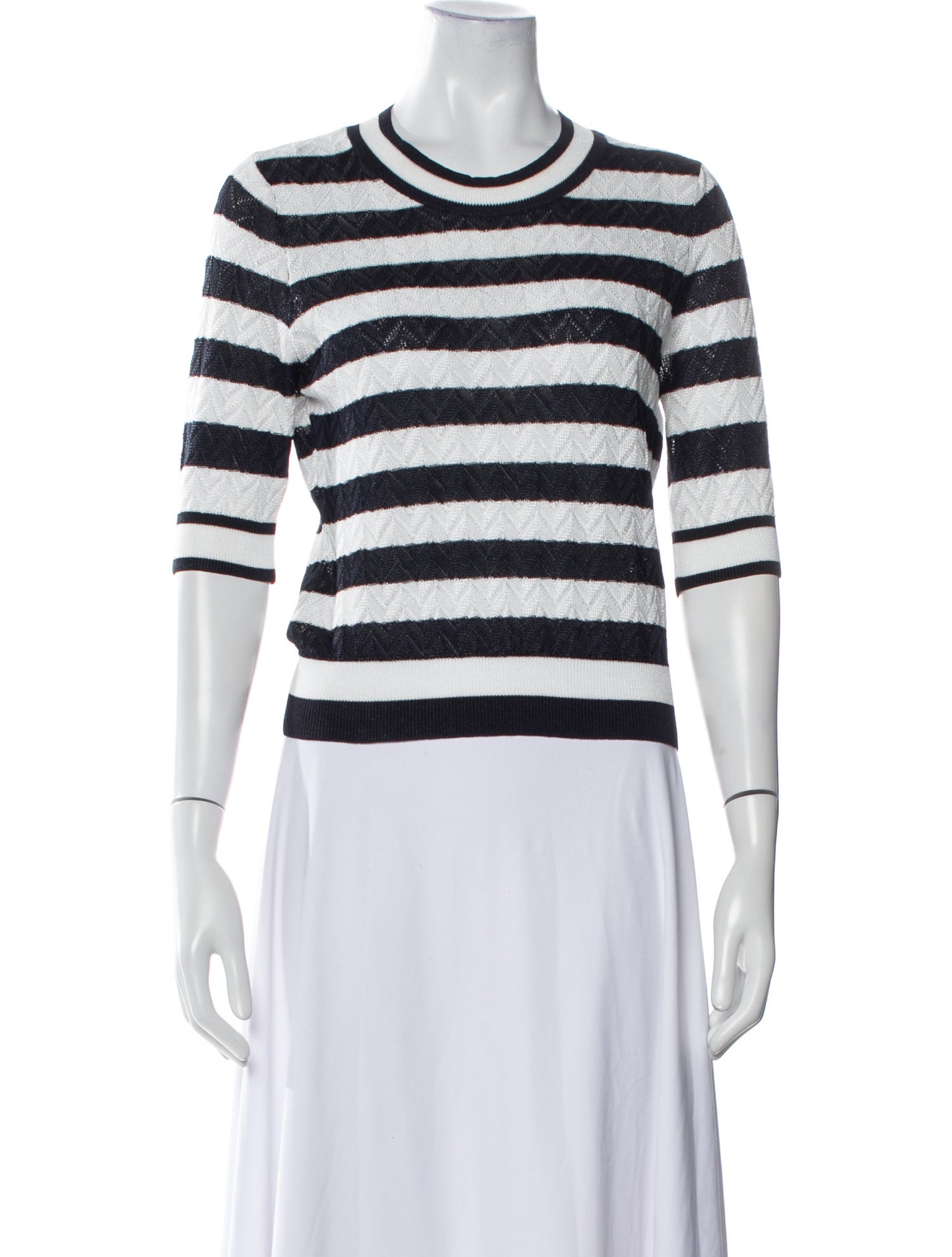 Veronica Beard Striped Crew Neck Crop Top