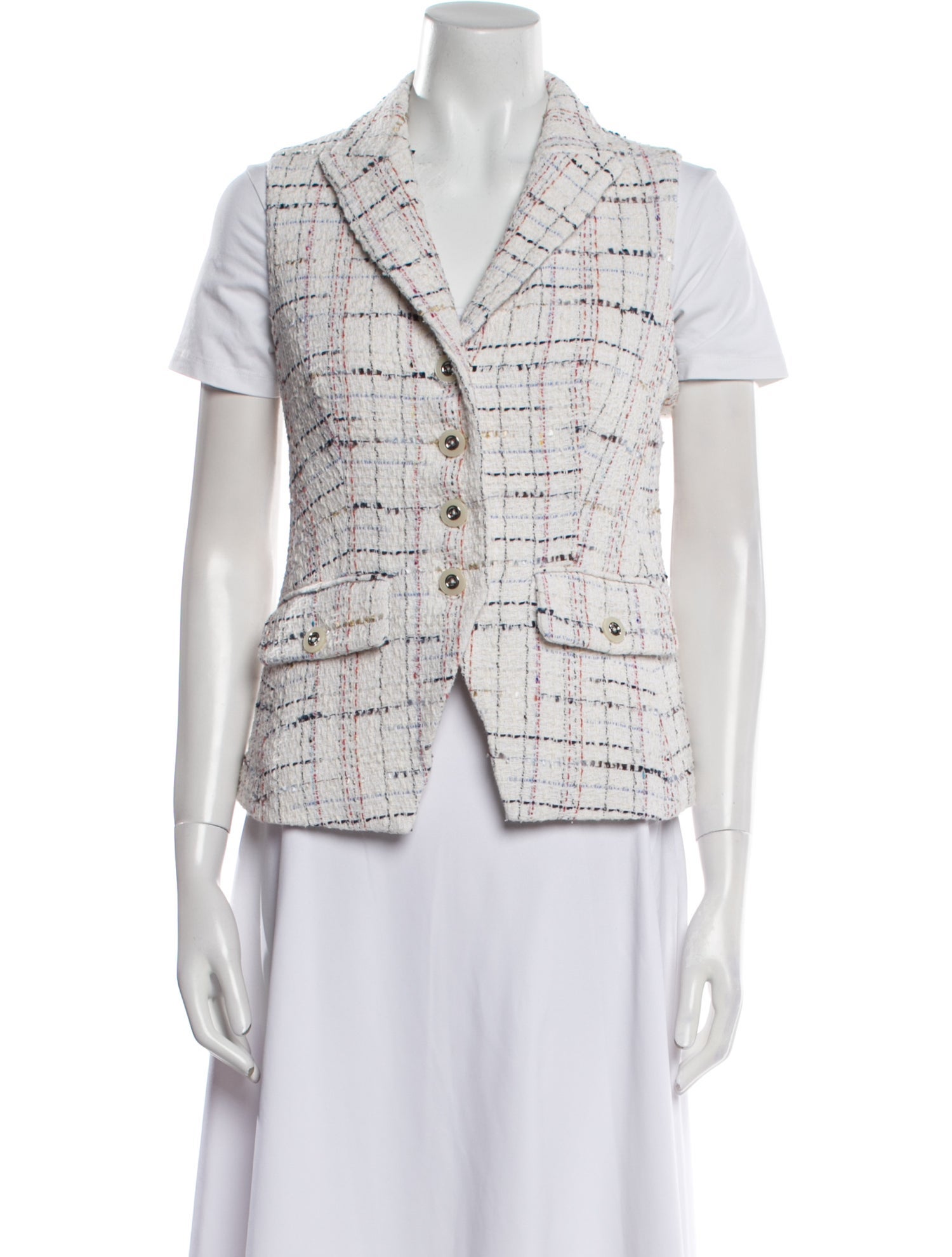 Veronica Beard Tweed Plaid Print Vest