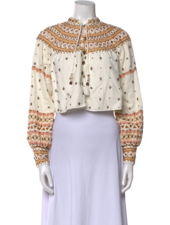 Veronica Beard Printed Mock Neck Crop Top