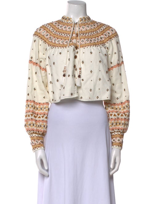 Veronica Beard Printed Mock Neck Crop Top