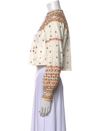 Veronica Beard Printed Mock Neck Crop Top