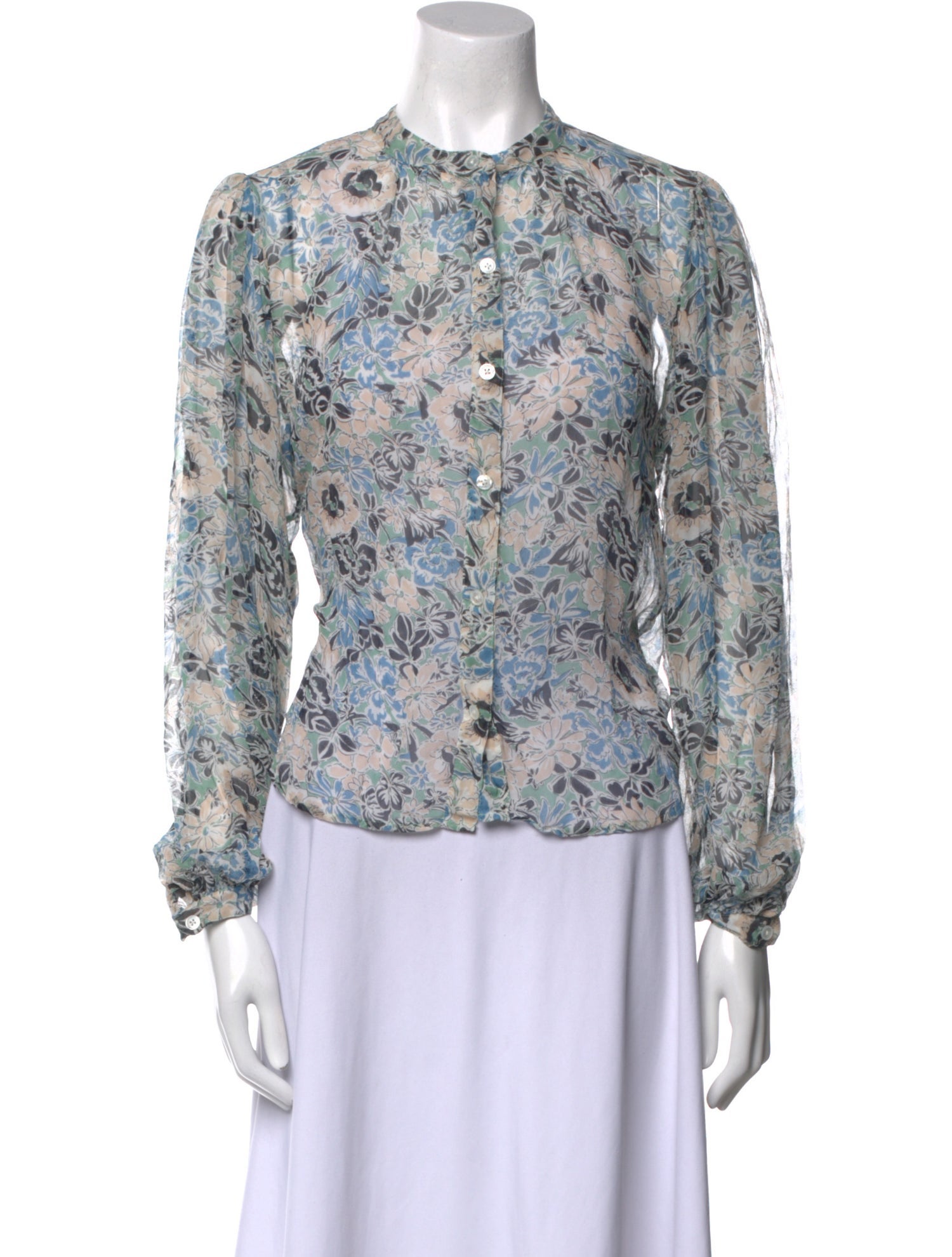 Veronica Beard Floral Print Mock Neck Blouse