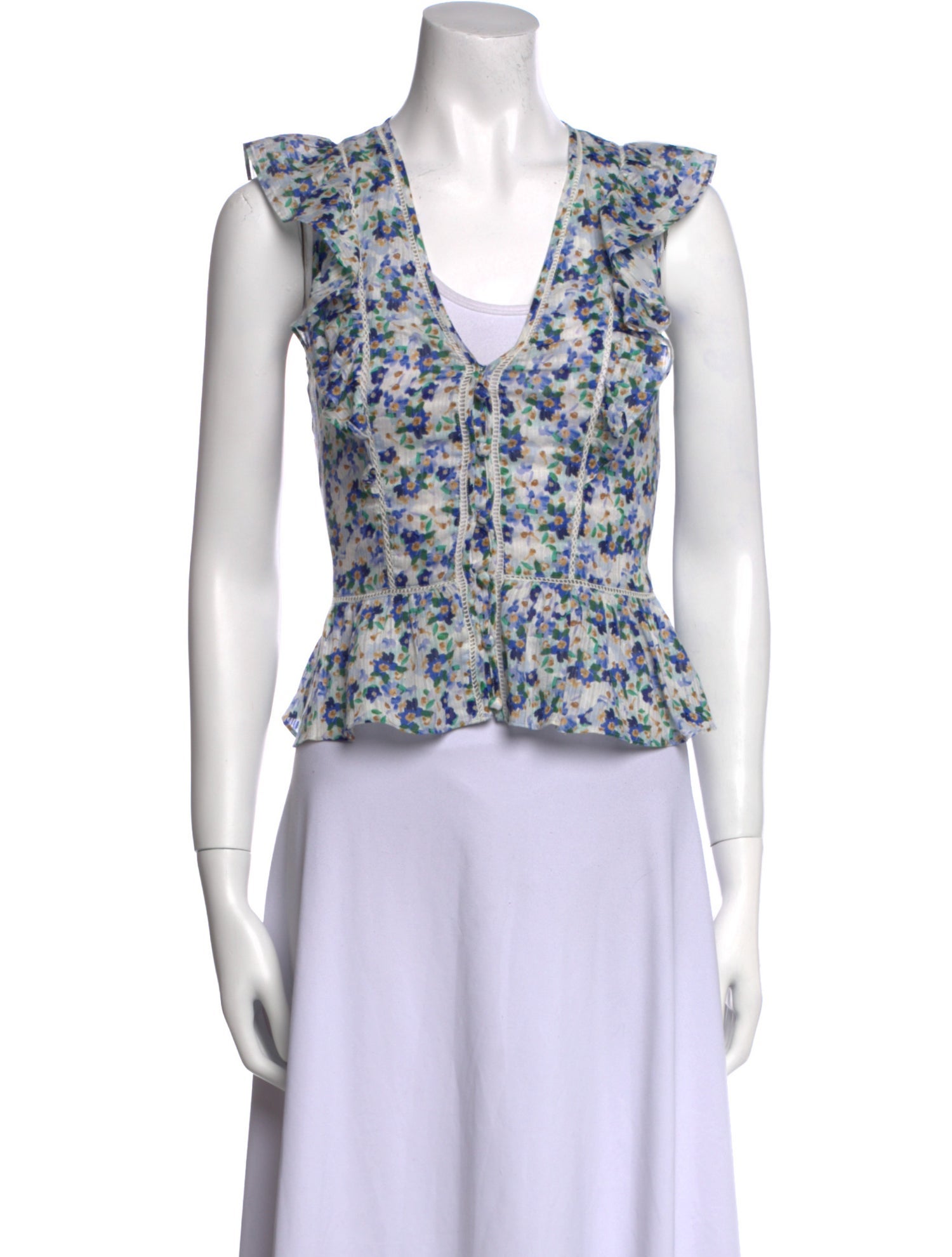 Veronica Beard Floral Print V-Neck Crop Top