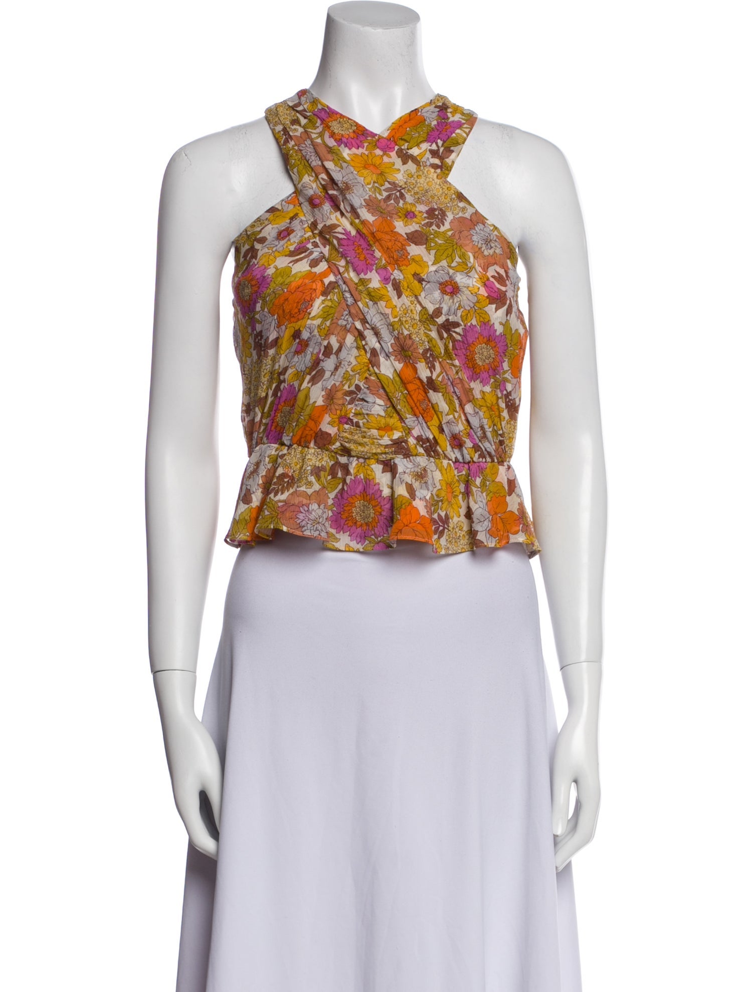 Veronica Beard Silk Floral Print Crop Top