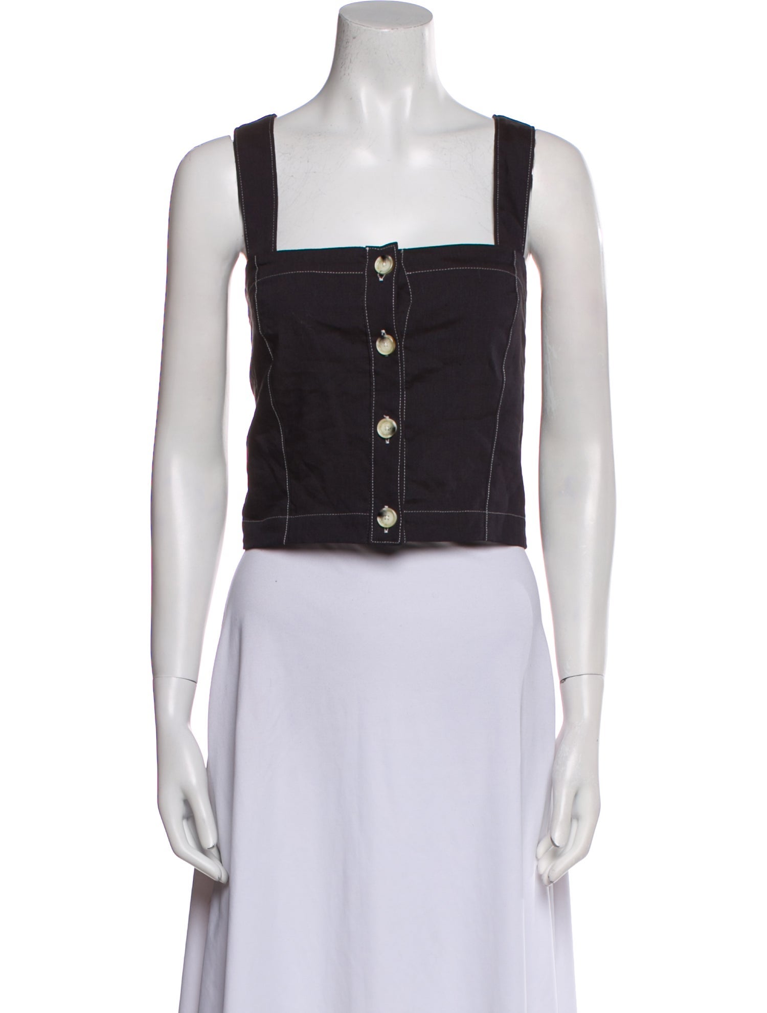 Veronica Beard Linen Square Neckline Crop Top