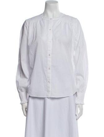 Veronica Beard Mock Neck Long Sleeve Button-Up Top